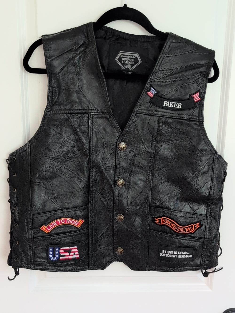 Genuine Leather Biker Vest, L